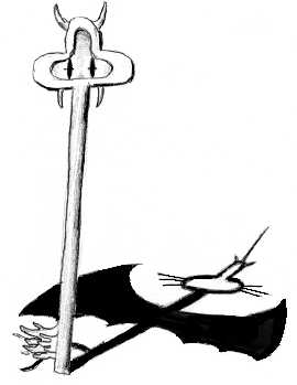 [Demon shaped like a key, with unicorn/dragon/cat shadow]