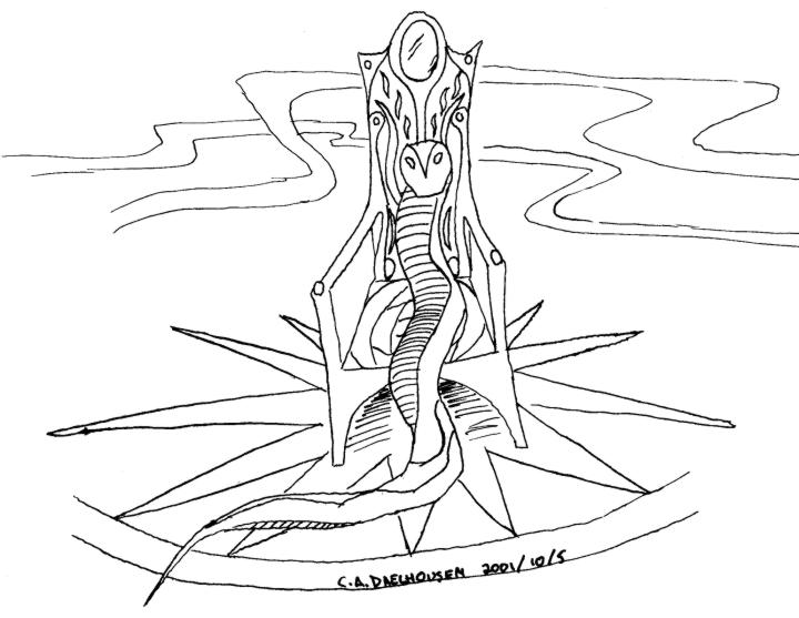 [Snake God on the throne]