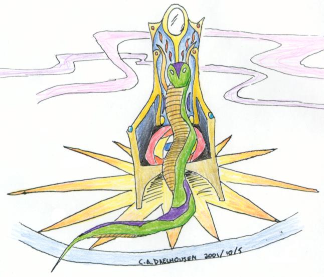 [Snake God on the throne]